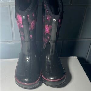 Kids Black and Pink Floral Boots